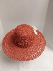 Time And Tru Ladies Red Straw Hat W/Adjustable Band & Wide Brim OSFM! BNWT!