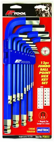 PKTool PT30512 - Jumbo Hex Key Set 13 Piece - Metric Extra Long Ball End Magnetic Tips