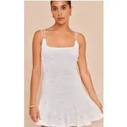 Petite White Textured Double Strap Shift Mini Dress, White