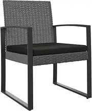 vidaXL Dark Grey Polypropylene Garden Dining Chairs with Rattan Look - Weather Resistant with Powder-Coated Steel Frame and Soft Fabric Cushions - Set of 2