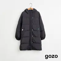 在飛比找蝦皮商城優惠-【gozo】➤造型扣長版連帽 羽絨外套(黑色/卡其_F) |