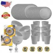 48-Piece Dishwasher Safe Gray Wheat Straw Dinnerware Set for 12 - Eco-Friendly