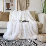 Tuddrom Decorative Extra Soft Faux Fur Blanket Queen Size 80"x90",Solid Reversible Fuzzy Long Hair Shaggy Blanket,Fluffy Plush Fleece Comfy Microfiber Fur Blanket for Couch Sofa Bed,Pure White