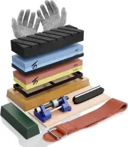 Razor Sharp Knife Sharpener Set with Folding Angle Guide & Cut-Resistant Gloves