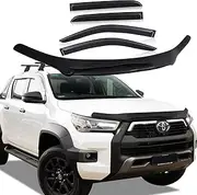 SUERAUTO4X4 Bonnet Protector Weather Shields for Toyota Hilux Accessories 2021-2025 N80 Facelift, Tinted Black Bonnet Stone Guard Wind Deflectors Weathershields Guard Window Visor, Ute Exterior