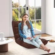CostwayFloor Chair with Back Support with 14-Position Adjustable Back and Thick Sponge Padding-Brown