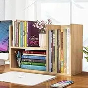 Hbluefat Small Desktop Bookcase Organizer, Wood Desk Storage Bookshelf Display Shelf/Rack for Home Office (Wood)