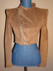 BCBG MaxAzria Cropped Toffee Brown Faux Suede Zip Lined Jacket Size XS NWT