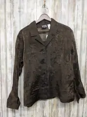 Chico's Sheer Crinkle Bronze Leaf Long Sleeve Button Down Top Size 2 / L NWT $72
