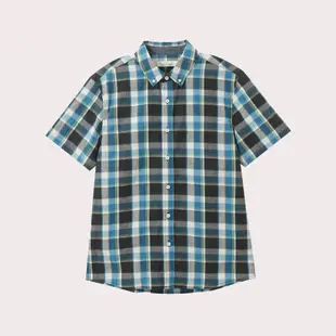 Hang Ten-男裝-棉麻格紋短袖襯衫-深藍