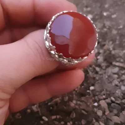 Red Aqeeq Agate Personalized Mens Ring In Sterling Silver 925 Unique Gift Ring