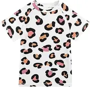 [ODAWA] Boy Rash Guard Short Sleeve, Leopard Print Black Spots Boys Short Sleeve Rash Guard Swim Top 3-12 Years