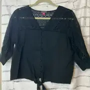 Vince Camuto Black Crochet Smock Blouse w/ Tie Front Accent, Size Small, NWT!!