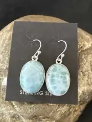 Womens Blue Larimar Navajo Sterling Silver Dangle Earrings 17299