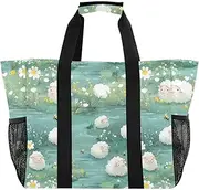 [sanluoli] Bags Foldable Beach Totes Bags Waterproof Canvas Cars Tote Bag, Cartoon Sheep a River, 1 size
