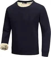 [Flygo] Men's Warm Sherpa Lined Crewneck Sweatshirts Fleece Pullover Tops Heavy-weight Thick Thermal Cotton Sweat-Shirts