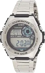 [Casio] Men's Youth Dual Time Digital Watch, Silver Dial, Stainless Steel Band