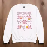 Snaxolotl & Bows Sweatshirt Ages 3-14 Gift for Child who loves snacks & axolotl