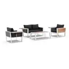NEW Corfu 2+1+1 Aluminium & Teak Timber Lounge With Coffee Table In Sunbrella®