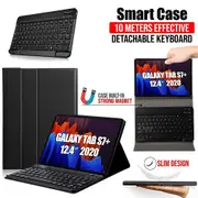 For Samsung Galaxy Tab S7 Plus 12.4 inch T970 T976B Wireless Bluetooth Keyboard Case Slim Folio Leather Smart Sleep Awake Cover (Black)
