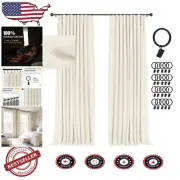 Linen Textured 100% Blackout Curtains - Room Darkening Drapes 50x95 Lightcream