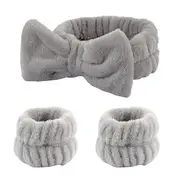 Wash Face Wristband Set Headbands Spa Bathroom Accessories Set Water Absorption Waterproof Wristbands Women Girls Sweatbands grey 3Pcs