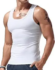[Ahigh] Men's Vest, Tank top, Men's Vests, Tank Tops Men, White, Sleeveless Muscle Shirt, Men's Sports Vests, fine Rib for Gym and Bodybuilding