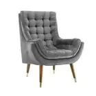 Valencia Tufted Wing Chair In Grey Velvet Fabric High Quality Upholstered