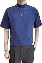 [Maiyifu-GJ] Mens Casual Basic Turtleneck T Shirt Slim Fit Solid Undershirt Lightweight Breathable Short Sleeve