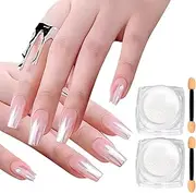 U-Shinein Chrome Pearl White Nail Powder, High Gloss Glitter Art, Holographic Ice Aurora Dust, Iridescent Pearlescent Mermaid Pigment for Nails - 2 Pcs