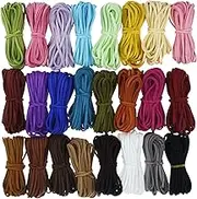130 Yards 24 Bundles Suede Cord, Leather Cord 2.6mm x 1.5mm Suede Leather Lace Flat Faux Leather Cords Thread Velvet Cord for Bracelet Necklace Beading DIY Handmade Crafts Thread