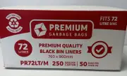 72LT Premium bin liner garbage bag trash bag 250 carton 5 x 50 flat pack Black