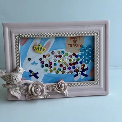 White Rabbit Original Collage Art Kim Magee Mixed Media Funny Animal Quote Frame