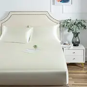 Satin Fitted Sheet, Queen Fitted Sheet Only, 1 - Piece Ultra Soft Deep Pocket Single Silk Bottom Bed Sheet Queen - Ivory