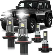 HUOKEDS Fits for Jeep Wrangler JK 2010-2018 Fog Lights Bulbs Combo, 4pcs Super Bright White Dual Beam and Fog Lights Blubs Package, 1:1 Size as Stock Bulbs, Plug and Play