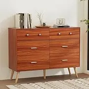 Walnut Chest of Drawers 6 Spacious Storage Easy Assembly Modern Design