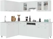'vidaXL White 11-Piece Kitchen Cabinet Set - Engineered Wood & Glass Material, Efficient Space Utilization, Easy to Clean, Requires Assembly, Includes Dishwasher Panel