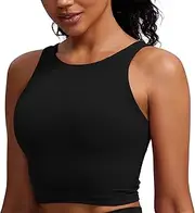 [CRZ YOGA] Womens Butterluxe High Neck Longline Sports Bra - U Back Padded Crop Workout Tank Top with Built in Bra