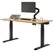 Desky Dual Sit to Stand Sublime Teak Melamine Desk 1200x750mm Matte Black Height Adjustable Legs