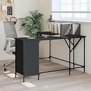 L-Shaped Corner Computer Desk, Modern Black Engineered Wood Table, Adjustable Feet for Home Office Work Space