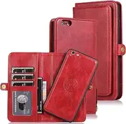 Cavor for iPhone 6 Plus Wallet Case,for iPhone 6s Plus Wallet Case,2 in 1 Magnetic Detachable Case Leather Flip Cover with Stand Feature & Card Slots & Wristlet Strap (5.5")-Red