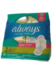 Always Ultra Thin Pads with Wings, Size 2, Long Super Absorbency, 58 Count