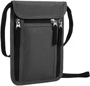 [GEMWONDER] Neck Wallet with RFID Travel Wallet Protection Soft Compartment Passport Organizer, Lightweight, with Adjustable Shoulder Strap for Smartphone, Passport and Cash Cards Grey