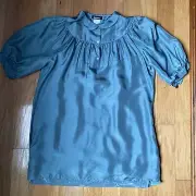 DKNY Silk Tunic Blouse 6 Romantic Royal Core Y2K Vintage Blue-Green Puffy Sleeve