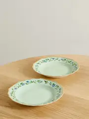 [AQUAZZURA CASA] AQUAZZURA CASA - Secret Garden Set Of Two 23cm Gold-plated Painted Porcelain Soup Plates - Green - One size One size Green