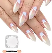 White Pearl Chrome Nail Powder,Mirror Effect Aurora Magic Pearlescent Nail Jewelry Glitter Powder Holographic Pigment, Symphony Mermaid Pearl Neon LCE Aurora Dust Nail Powder,DlY Nail Art Decorations