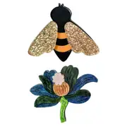 Urban Iris Glitter Bee/Opal Flower Brooch Pin Women's Jewellery Combo Set