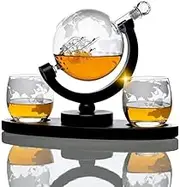 Don Vassie Etched Globe Whiskey Decanter Set - 2 Etched Globe Whiskey Glasses