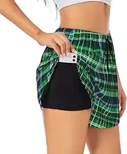 [GaxfjRu] Blue and Green Scottish Tartan Print Women's Running Shorts High Waisted Running Shorts Pocket Sporty Gym Elastic Short