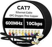 Cat 7 Ethernet Cable 30 FT, 10Gbps High Speed Internet Cord, SFTP Shielded, OFC Pure Copper, CAT7 RJ45 LAN Network Cable Compatible with PC, Laptop, PS5, Xbox Modem, Router, PoE, Black Cable